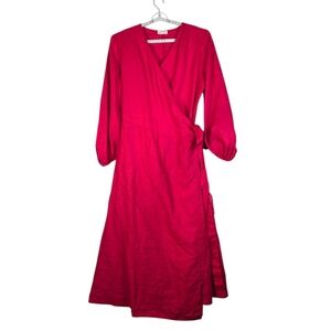 Linen Fairy tales Linen Wrap Maxi dress with puff sleeves for Plus sized friends